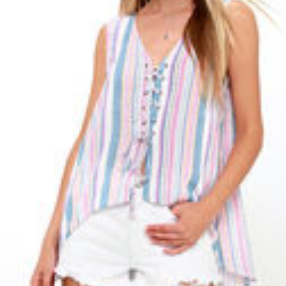 Lulus Carnival Cutie White Multi Striped Lace-U